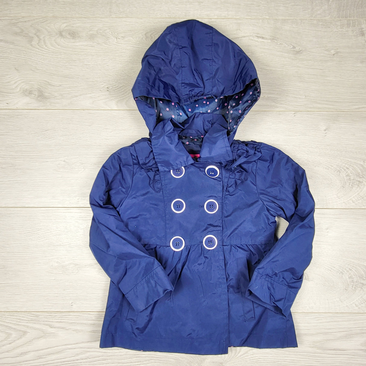 ALWE2 - Pink Platinum navy hooded rain coat. Size 3T