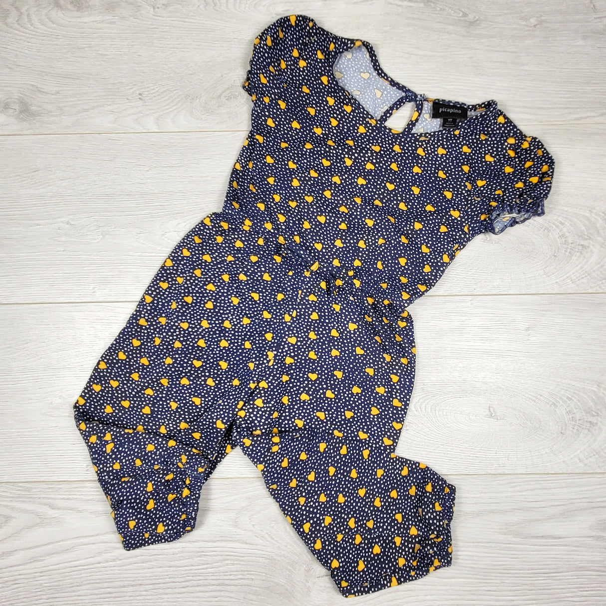 ALWE2 - Picapino navy romper with hearts. Size 3T