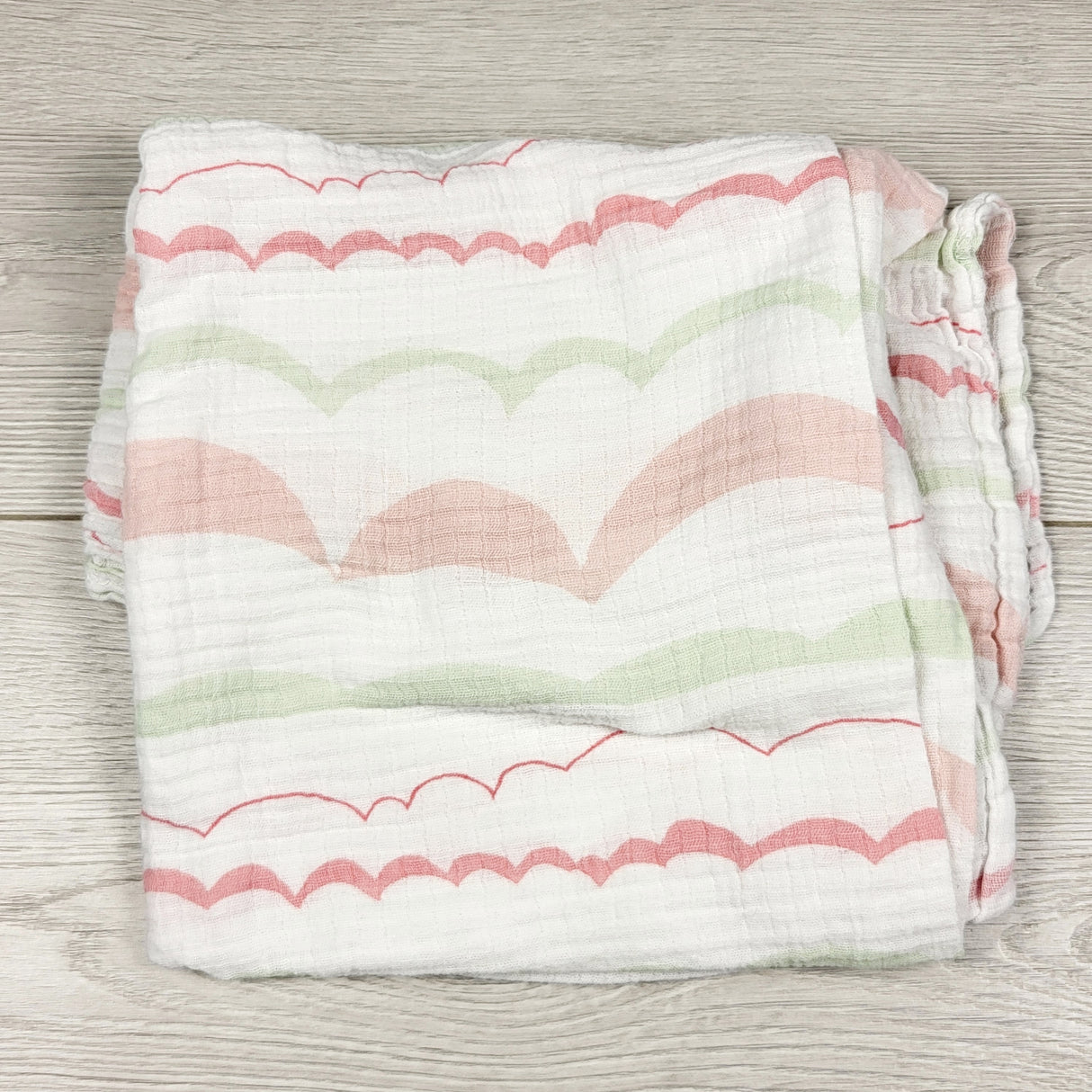 ALWE2 - White muslin cotton swaddle with pink and green pattern