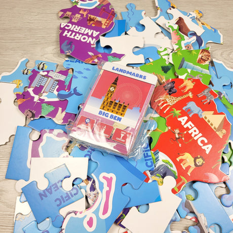 KMIL1- Giant world map floor puzzle with landmark cards