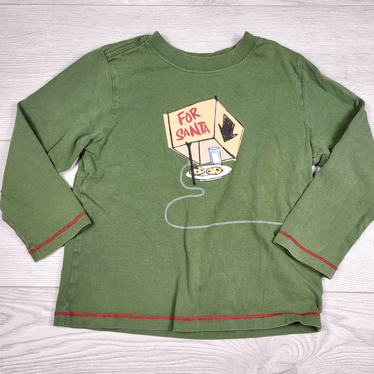 CHLSC2 - Old Navy green top with cookies for Santa. Size 3T