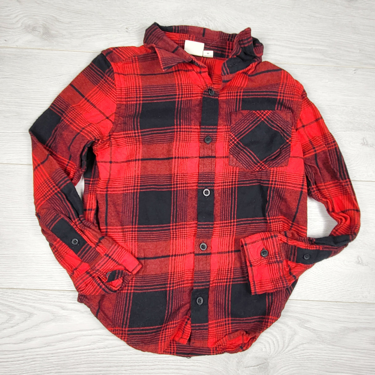 KTBL1 - Outdoor Kids red plaid flannel button down shirt. Size medium