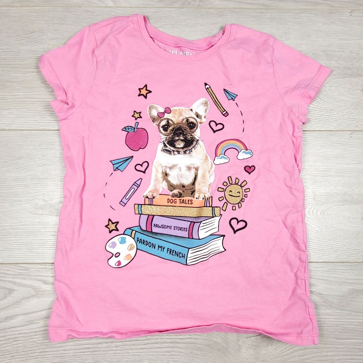 KTBL1 - Children's Place pink t-shirt with puppy. Size 7/8