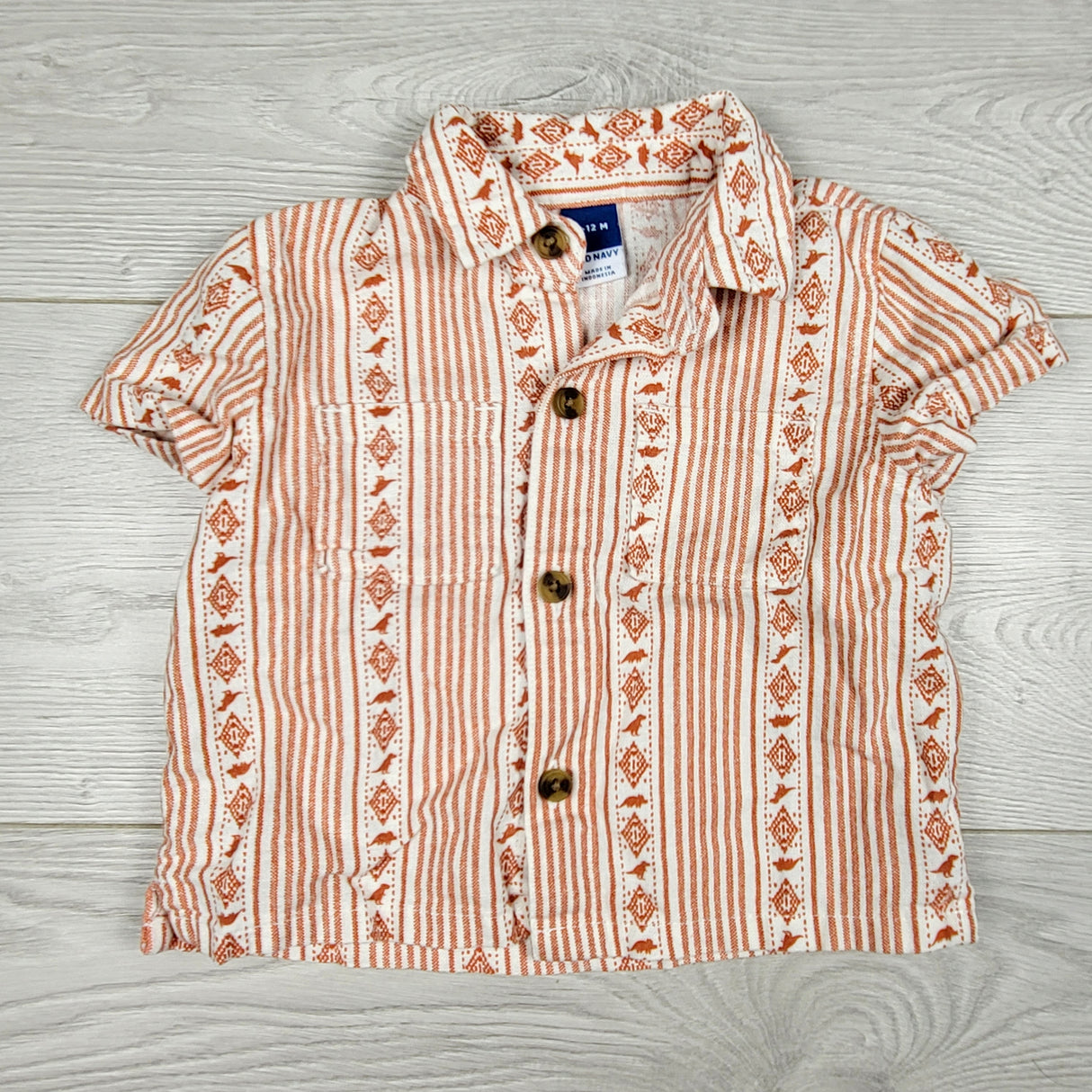 DOKN1 - Old Navy vertical stripe linen feel button down shirt. Size 6-12 months