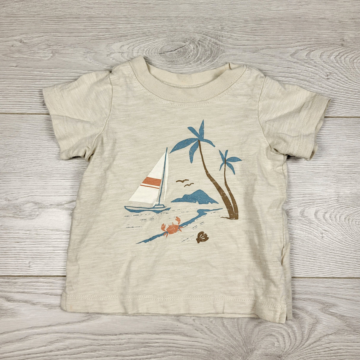 DOKN1 - Carters beige t-shirt with water scene. Size 9 months