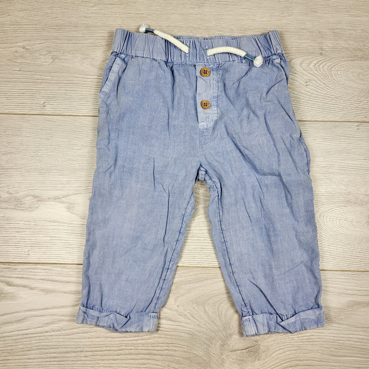 DOKN1 - Rise Little Earthling blue lightweight faux drawstring pants. Sze 6-9 months