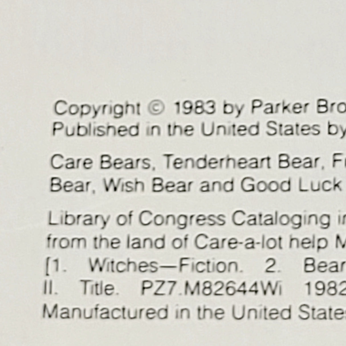 ALWE4 - Vintage 1983 Care Bears "The Witch Down the Street" hardcover book