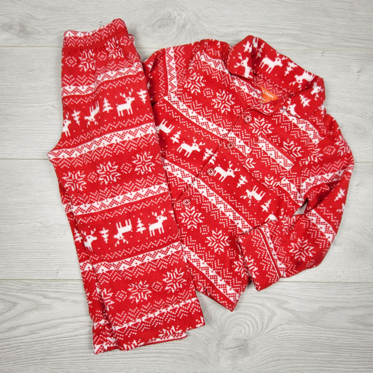 ALWE44 - Joe red fleece holiday patterned button down PJs. Size 2T