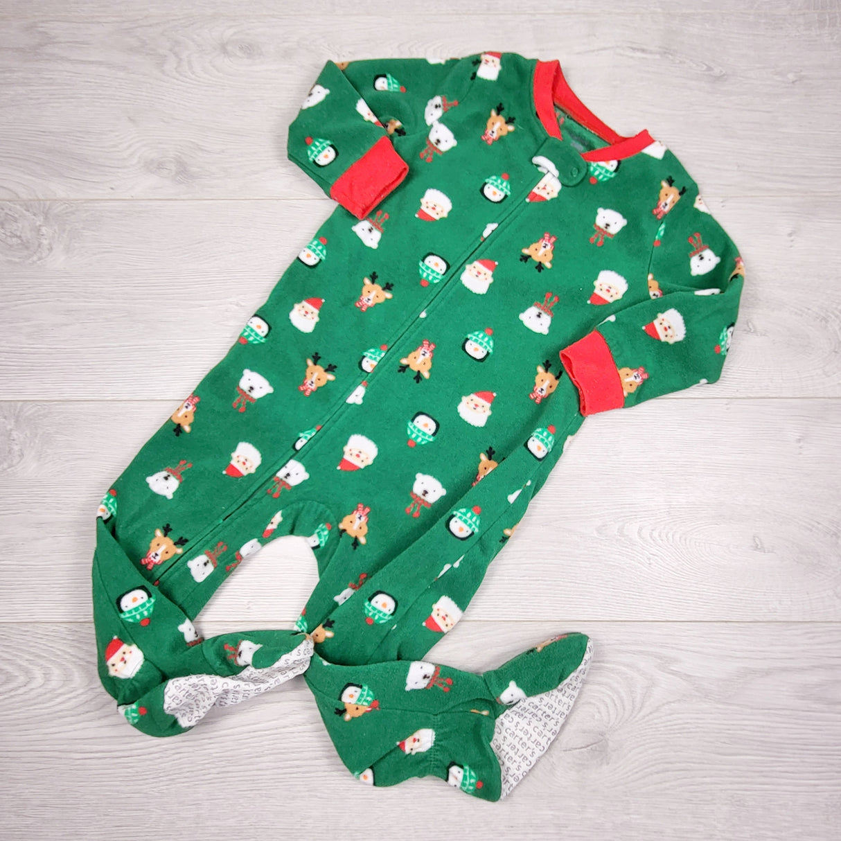 ALWE44 - Carters green zippered fleece Christmas sleeper. Size 24 months