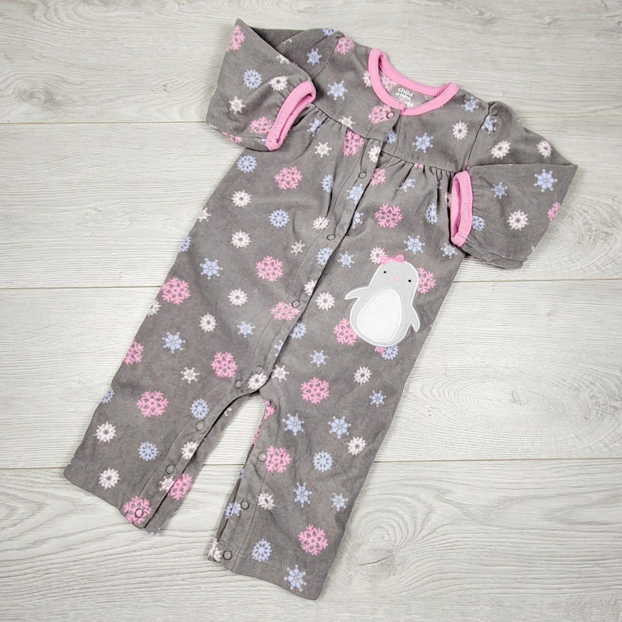ALWE44 - Child of Mine grey floral print fleece sleeper. Size 12 months