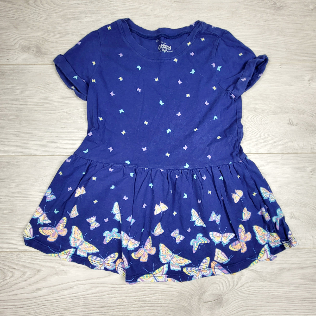 MHAN1 - Oshkosh blue peplum top with butterflies. Size 8