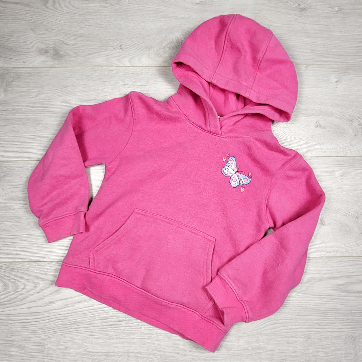 MHAN1 - Ripzone pink fleecy lined pullover hoodie with butterfly. Size 6