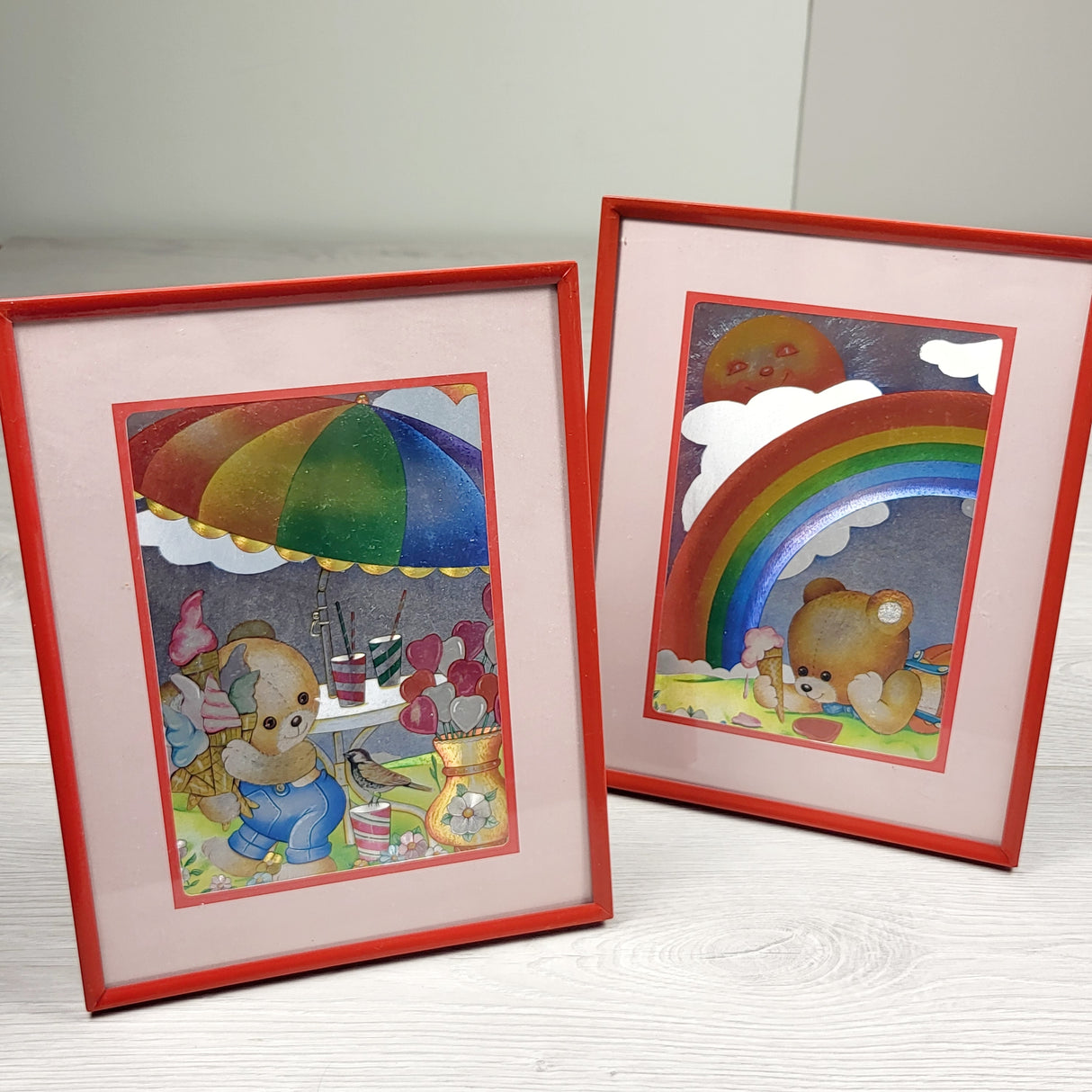 MHAN1 - Vintage 1980s Dufex Teddy Bear Metallic Foil Art Prints (sorry,no shipping)