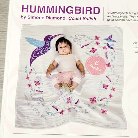 CSHR1 - NEW - Native Northweast muslin hummingbird baby blanket and milestone set