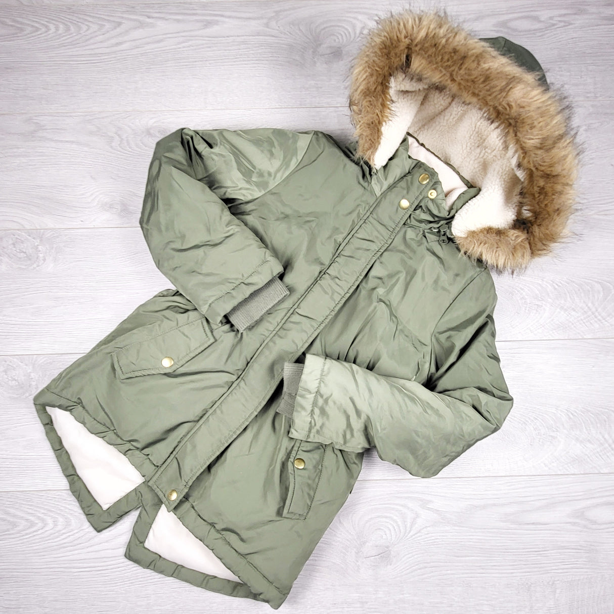 KTBL2 - Joe grey fleecy lined hooded parka style jacket. Size 7/8