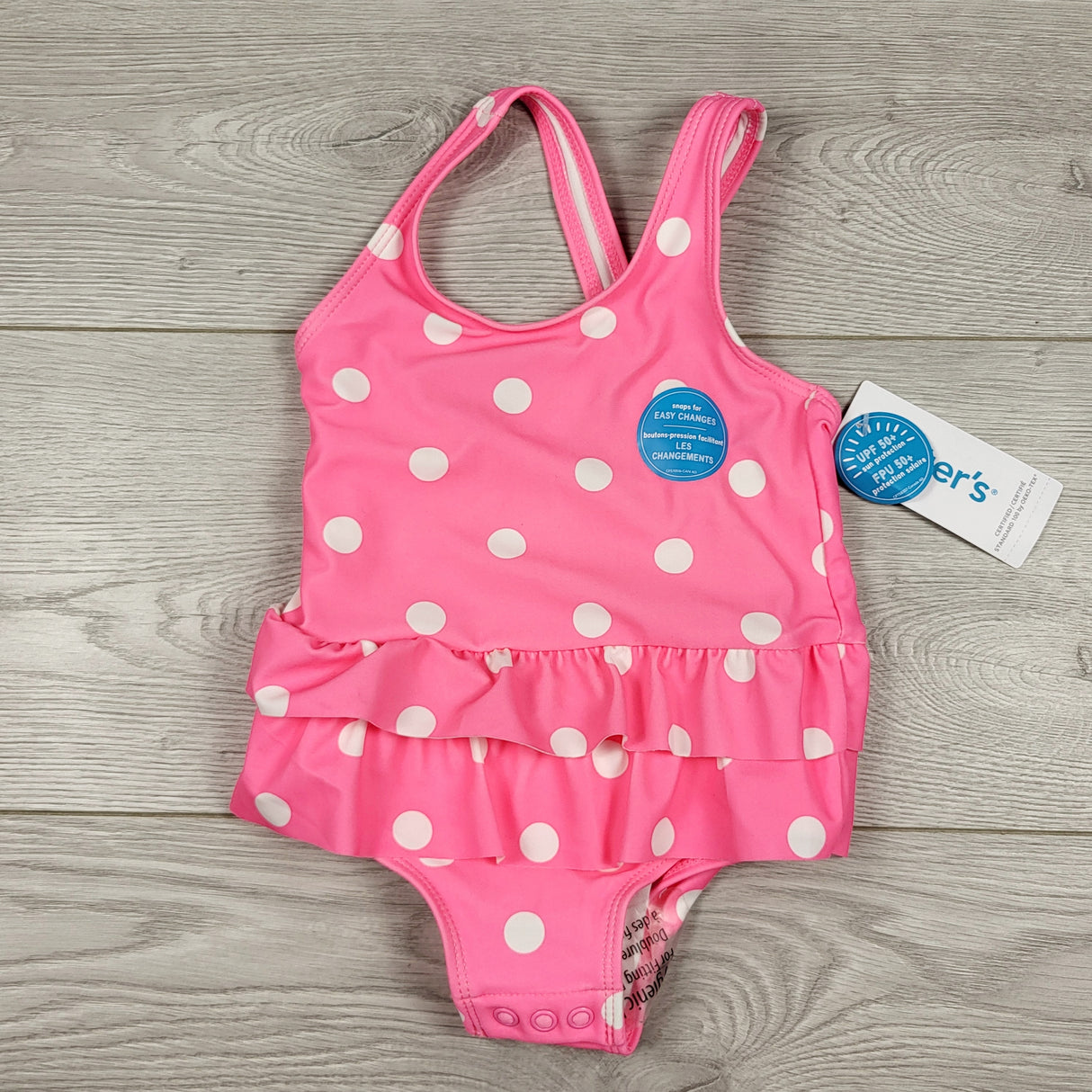 MWLL3 - NEW - Carters pink polka dot one piece swimsuit. Size 12 months