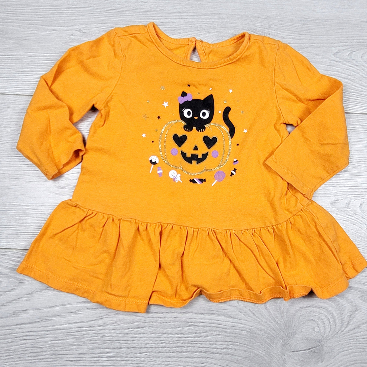 MASO1- George orange Halloween top with cat. Size 12-18 months