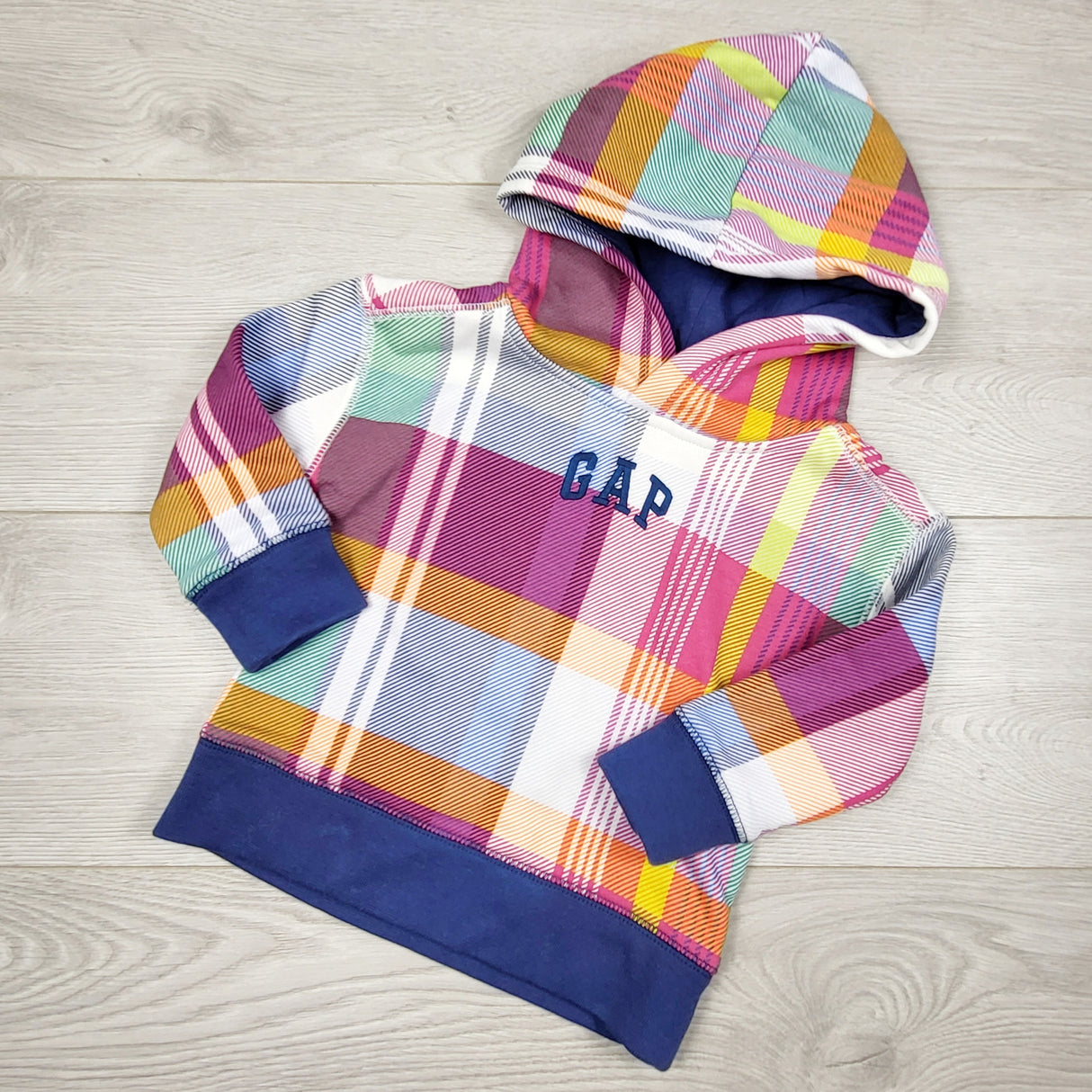 MASO1 - Gap plaid fleecy lined zip up hoodie. Size 18-24 months
