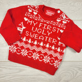 MASO2 - Red and white striped "My First Ugly Sweater" holiday sweater. Size 3-6 months