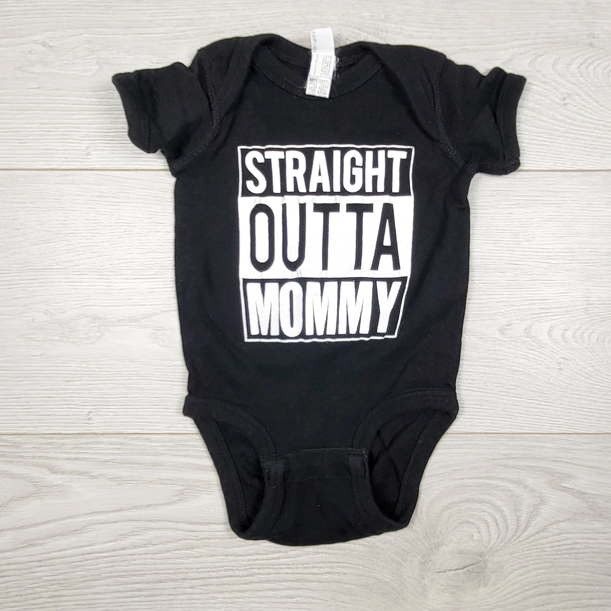 MASO2 - Black "Straight Outta Mommy" bodysuit. Size 6 months