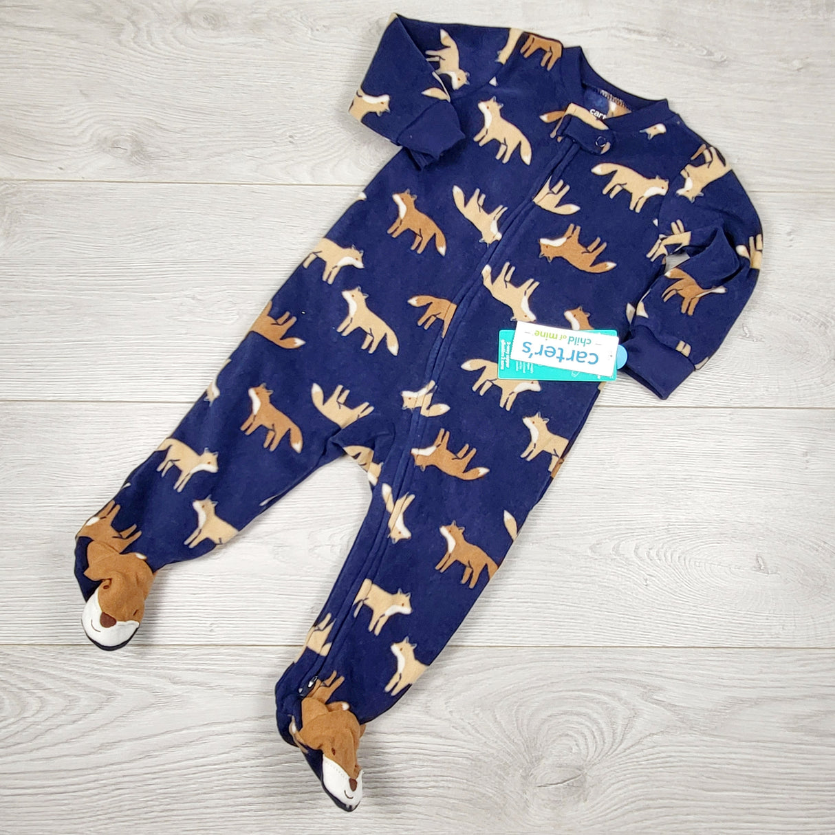 MASO2 - NEW - Child of Mine navy zippered fleece fox sleeper. Size 6-9 months