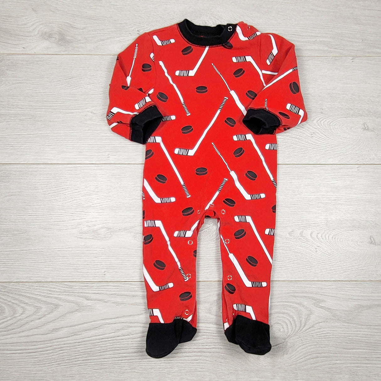 MASO2 - Indigo red hockey themed cotton sleeper. Size 3-6 months