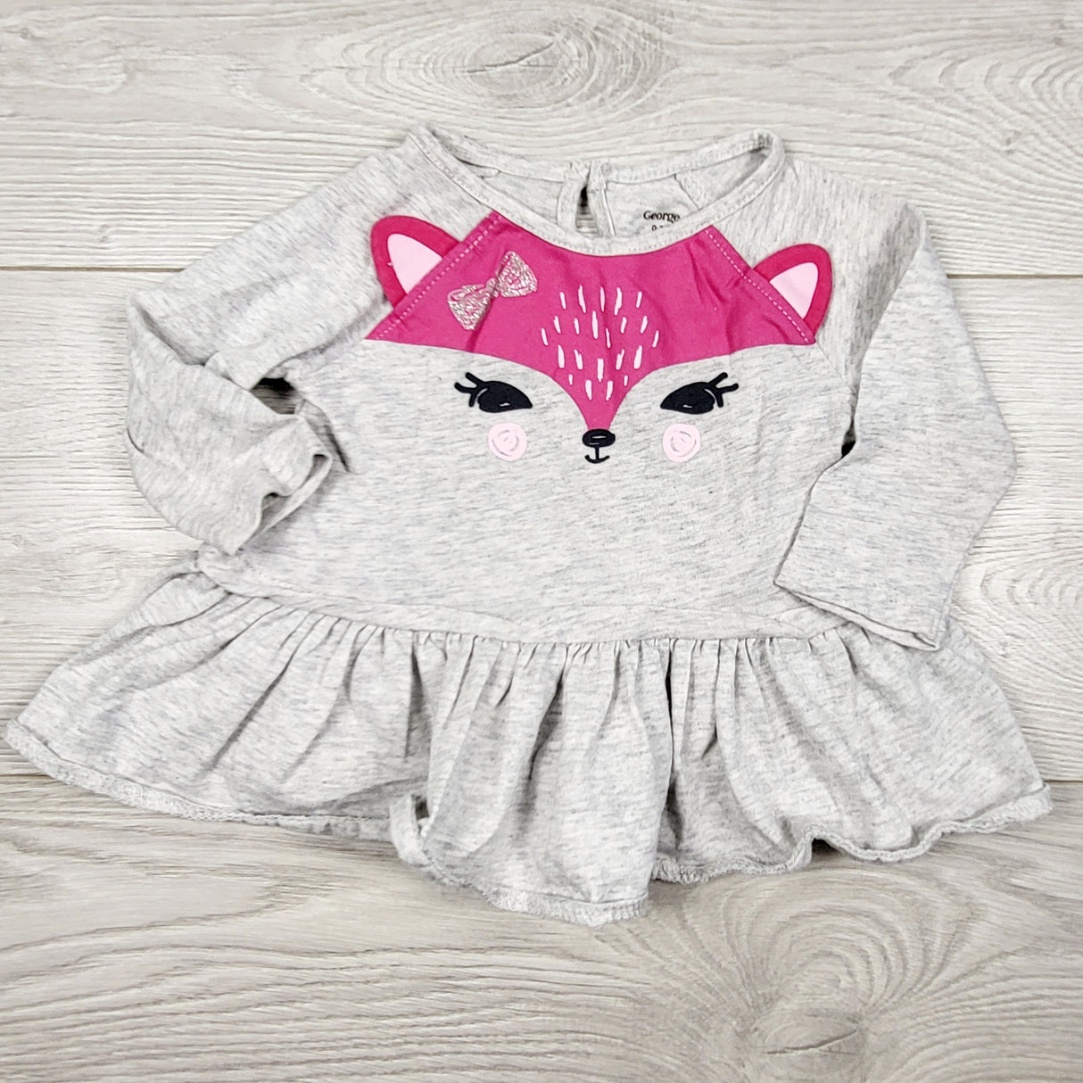 MASO22 - George grey and pink top with fox. Size 0-3 months