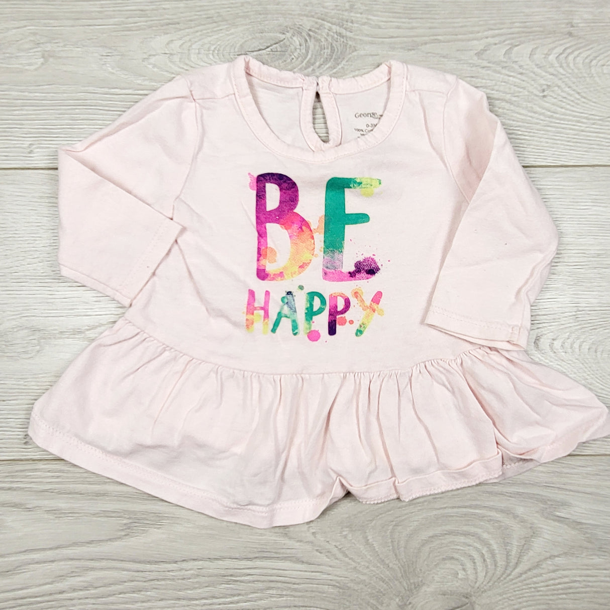MASO22 - George pink "Be Happy" top. Size 0-3 months
