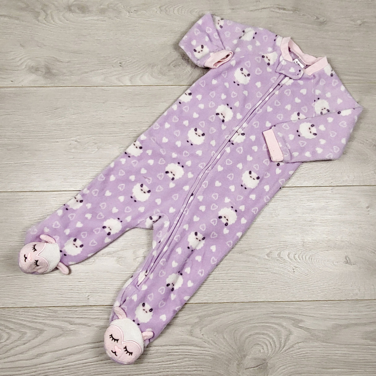 MASO22 - George purple zippered fleece sleeper with sheep. Size 6-9 months