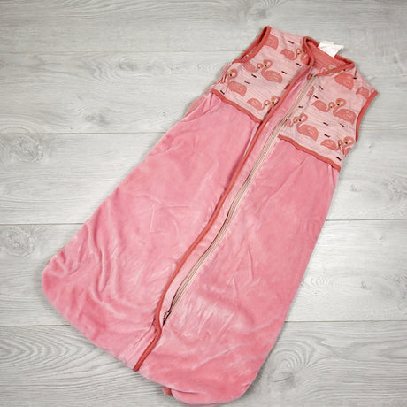 MASO3 - Pink velour sleep sack with flamingos. Size 6-12 months