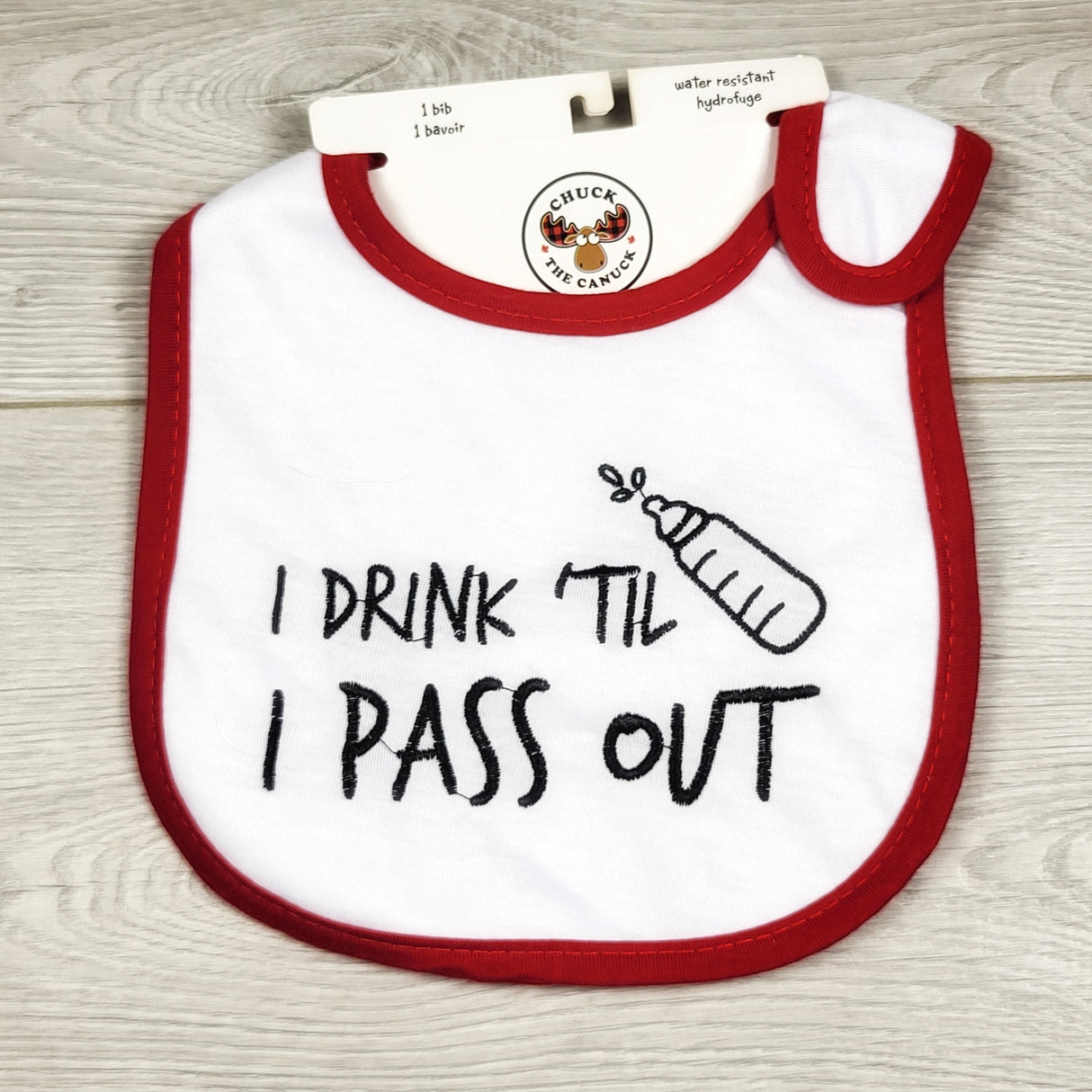 AMST1 - NEW - I Drink Until I Pass Out plastic backed bib