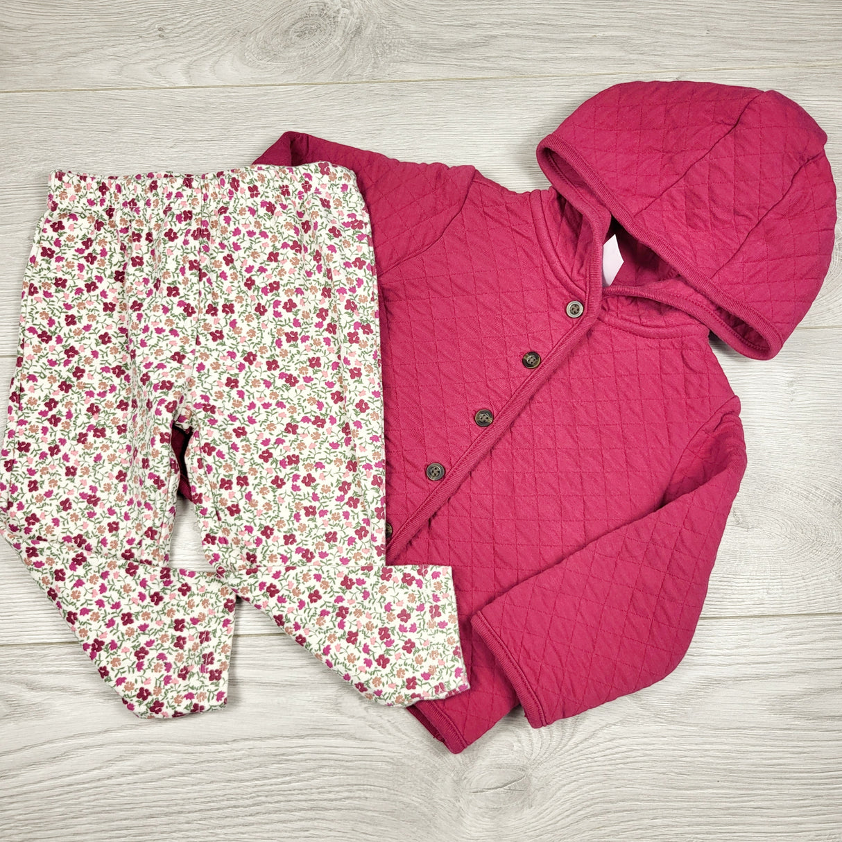 AMST2 - Child of Mine quilted cotton hoodie + floral leggings. Size 18 months