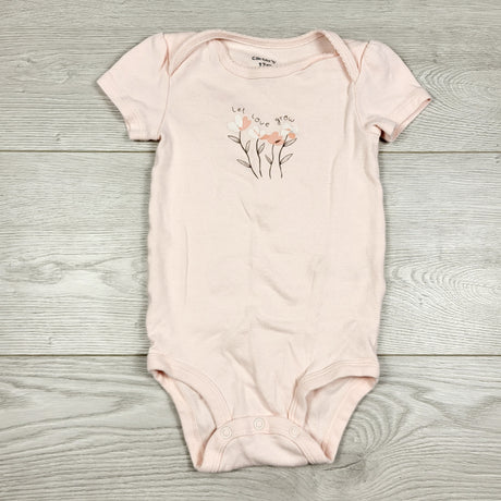 AMST3 - Carters pink "Let Love Grown" bodysuit with flowers. Size 12 months