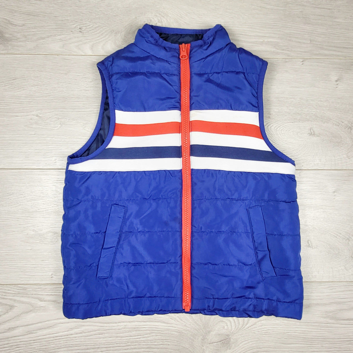 MAYE1 - Andy and Evan blue striped quilted vest. Size 6