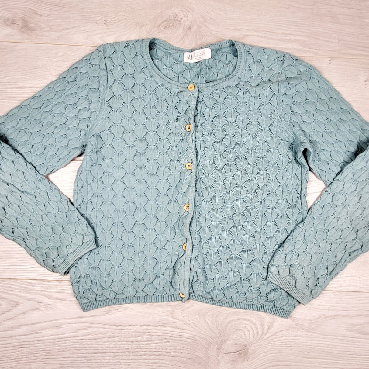 OAG1 - H and M textured aqua loose knit sweater. Size 6-8 Years