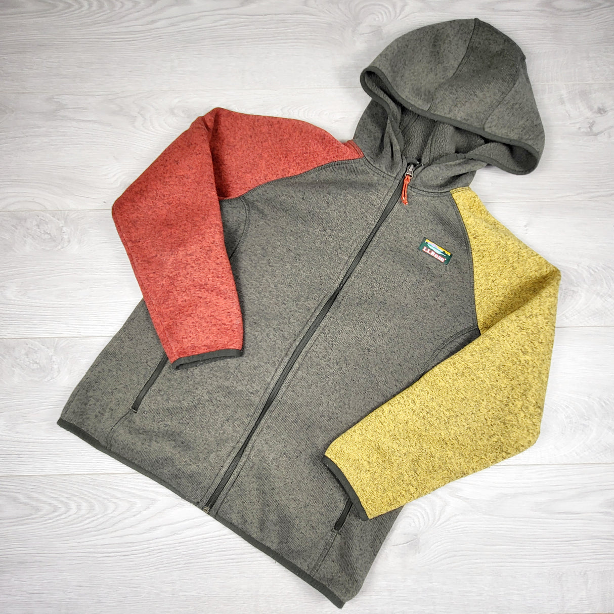 OAG1 - L.L. Bean colour block hooded sweater fleece. Size 14/16