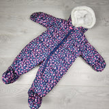 MWLL4 - Carters navy fleece lined foral print snowsuit. Size 6-9 months