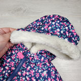 MWLL4 - Carters navy fleece lined foral print snowsuit. Size 6-9 months