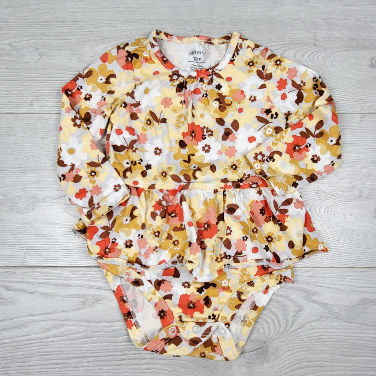 MWLL4 - Carters floral print bodysuit with ruffle. Size 12 months