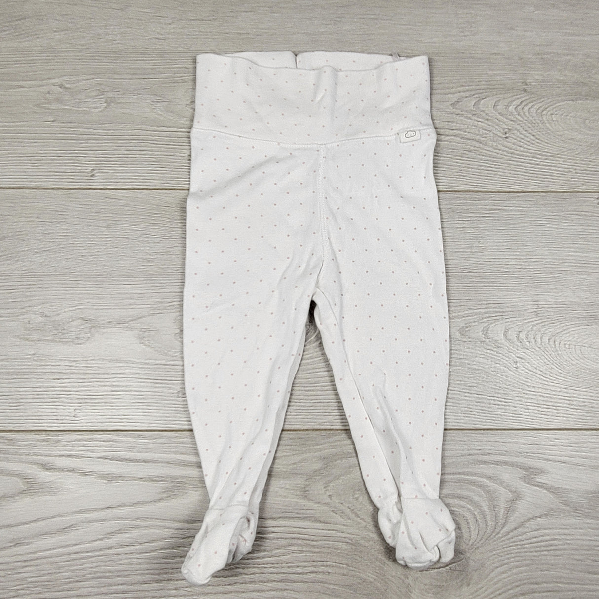 MWLL4 - H and M white and pink polka dot footed organic cotton pants.  Size 2-4 months