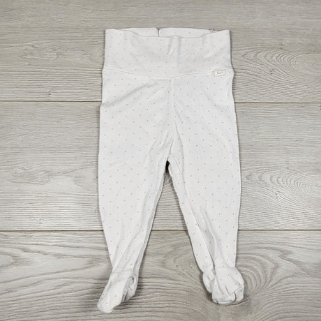 MWLL4 - H and M white and pink polka dot footed organic cotton pants.  Size 2-4 months
