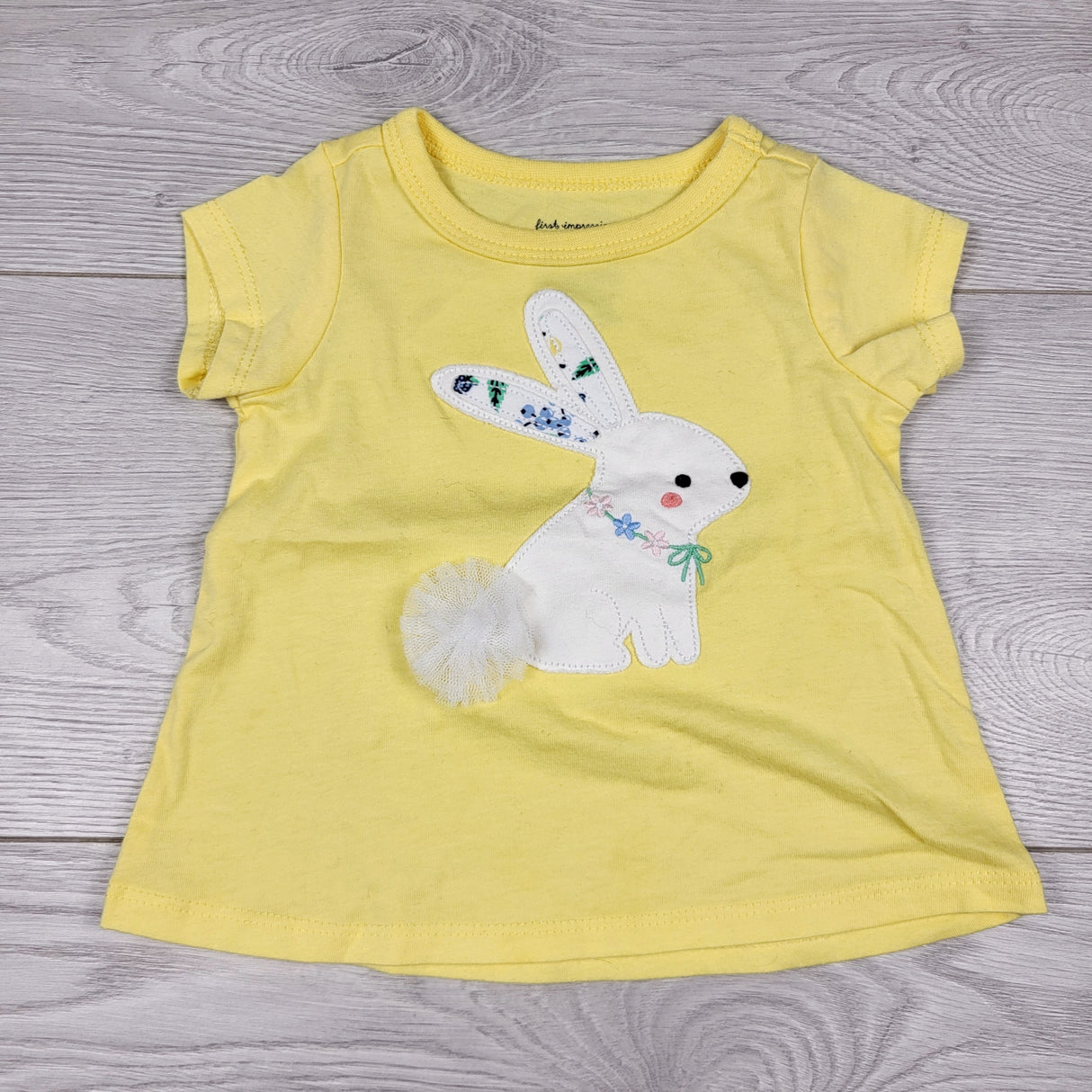 KAMG11 - First Impressions yellow t-shirt with bunny. Size 6-12 months