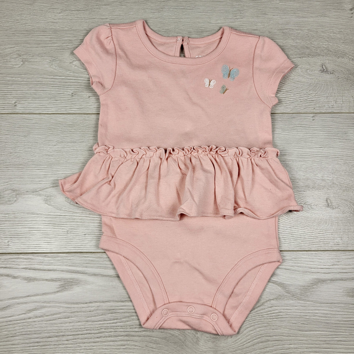 KAMG11 - Child of Mine pink butterfly bodysuit with ruffle. Size 6-9 months