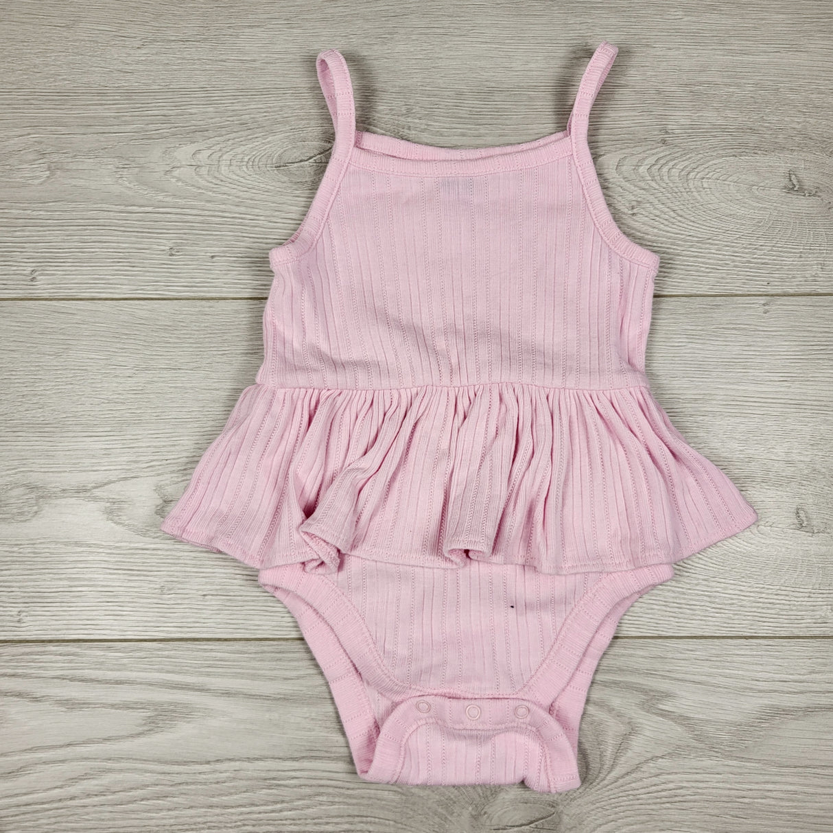 KAMG11 - Old Navy pink ribbed tank bodysuit with ruffle. Size 12-18 months