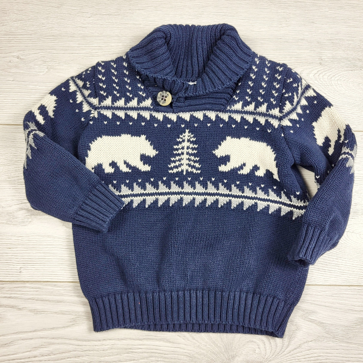 MRSH1 - Old Navy navy pullover bear sweater. Size 18-24 months
