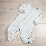 EHEM1 - Carters light blue polka dot zippered fleece sleeper. Size 12 months