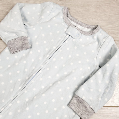 EHEM1 - Carters light blue polka dot zippered fleece sleeper. Size 12 months