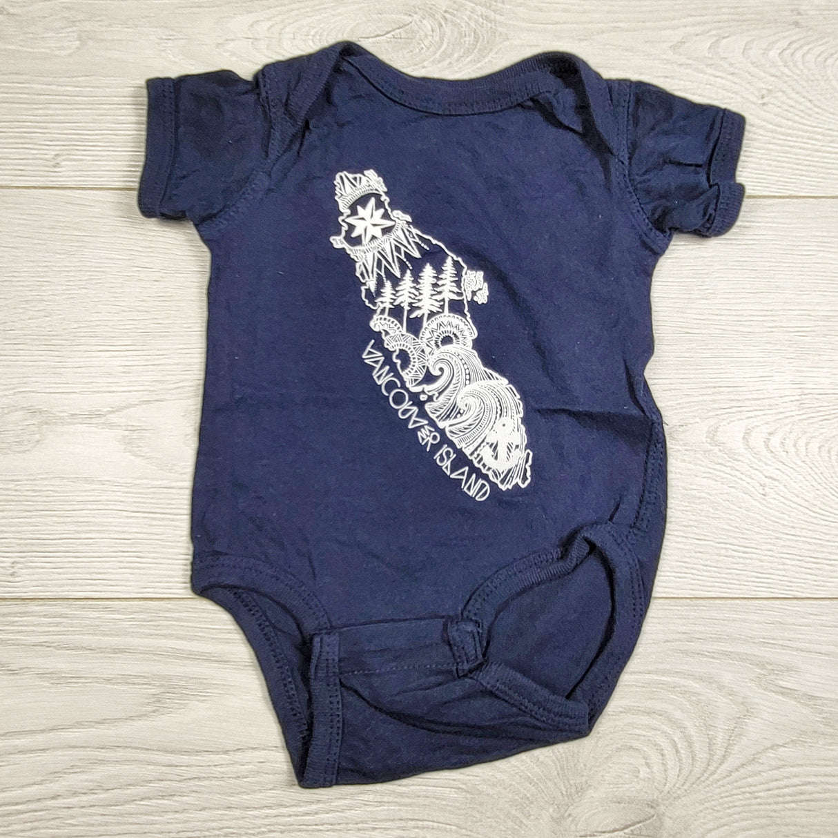 EHEM1 - West Coast Karma navy Vancouver Island bodysuit. Sizes like 6 months