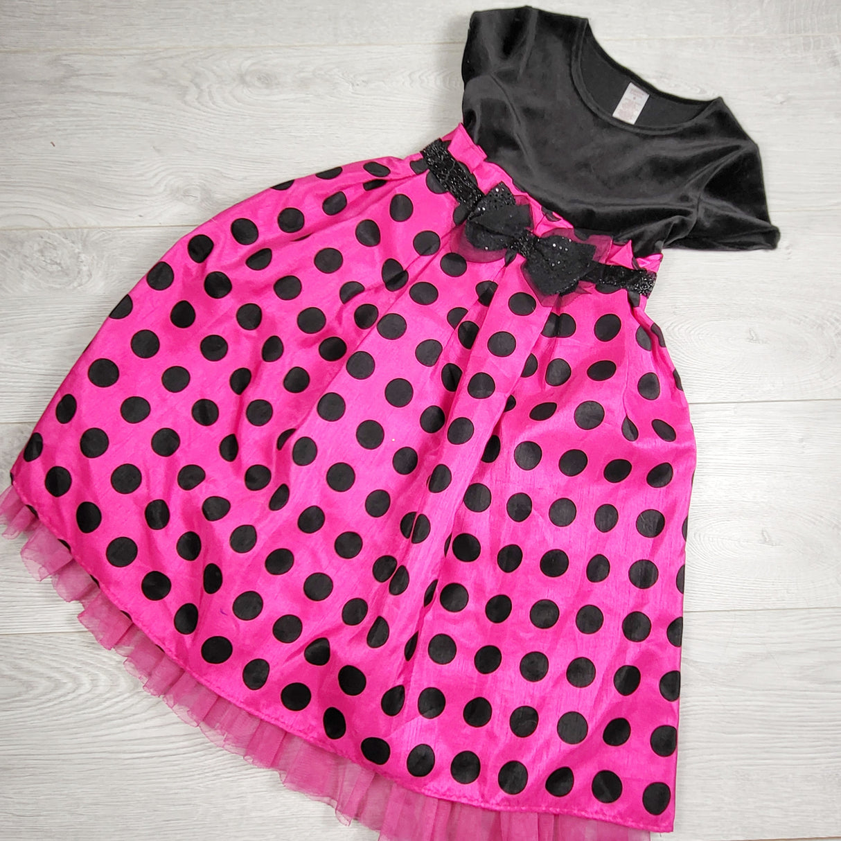 TEMA1 - Marc and Maddie pink and black polka dot special occasion dress. Size 6