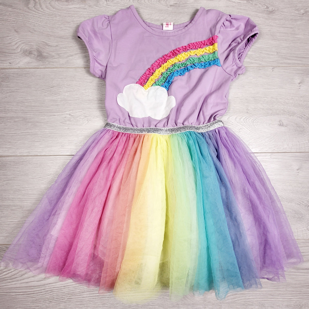 RXC1 - Sunny Fashion rainbow dress with tulle skirting. Size 6